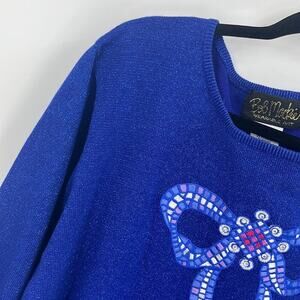 Bob Mackie Wearable Vintage Embroidered Metalic Blue Sweater SZ XL